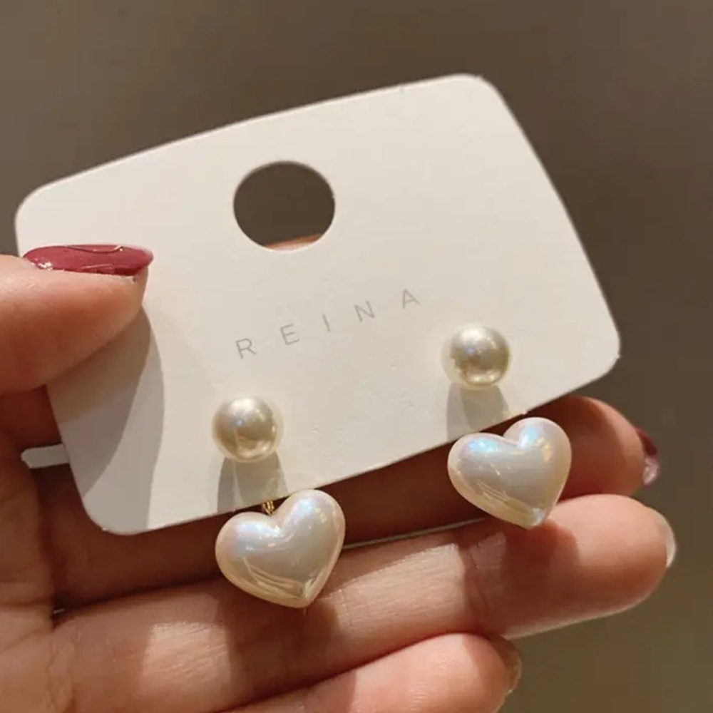 New! Elegant Pearl Heart Earrings – Romantic, Dainty. Trendy Jewelry A7-229